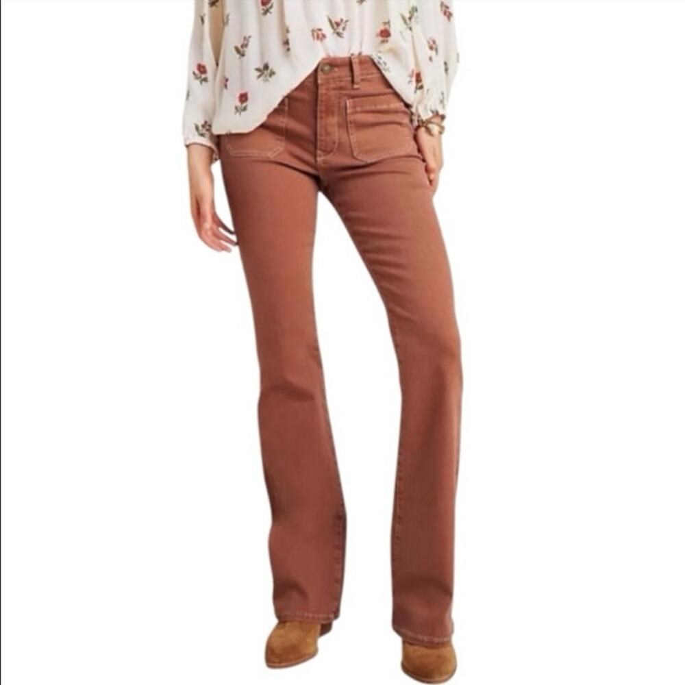 Anthropologie Pilcro Patch Pocket Bootcut Jeans Pants in Brown/Tan Size 28